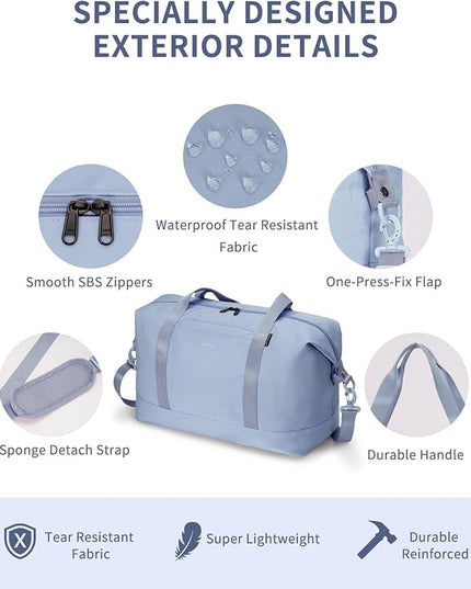 ECOHUB Travel Duffel Bag Water Resistant Weekender Bag Carry On Bags for Women Sport Gym Bags for Men Hospital Bag for Labor and Delivery Overnight Bag Luggage Bag with Trolley Sleeve 30L Grayish Blue