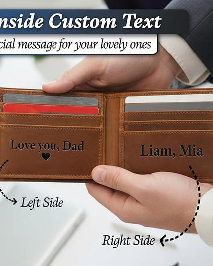 Custom Wallet for Men - Personalized Gift for Your Son, Dad, Lover, Valentine, Birthday, Father's Day, Grandfather, Anniversary, Christmas - Premium Wallet with Names Engraved in Stylish Fonts