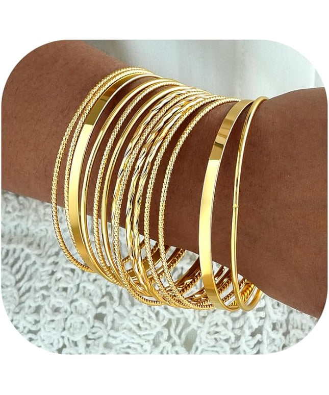 ÌF ME Gold Bangle Bracelets for Women, Indian Bangles Stackable Set, Multi Layer Textured 14K Gold Plated Chunky Bracelets Boho Jewelrys Set