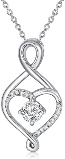 ZBA Natural Diamond Infinity Necklace for Women, 14K White Gold Plated Sterling Silver Diamond Eternal inifnity Pendant Necklaces Jewelry, Birthday Christmas Gifts for Mom Her Wife(Color F-G/Clarity I1-I2)