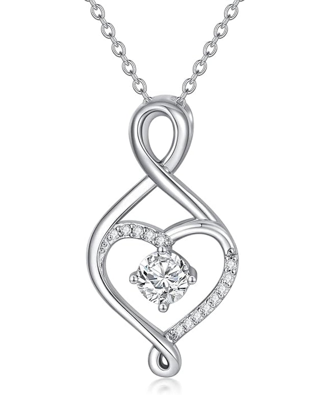 ZBA Natural Diamond Infinity Necklace for Women, 14K White Gold Plated Sterling Silver Diamond Eternal inifnity Pendant Necklaces Jewelry, Birthday Christmas Gifts for Mom Her Wife(Color F-G/Clarity I1-I2)