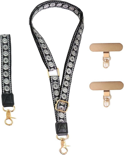 LEMEDE Phone Charm Lanyard, Gold Buckle Adjustable Crossbody and Wrist Strap with 2pcs 360-Degree Rotatable Phone Pad