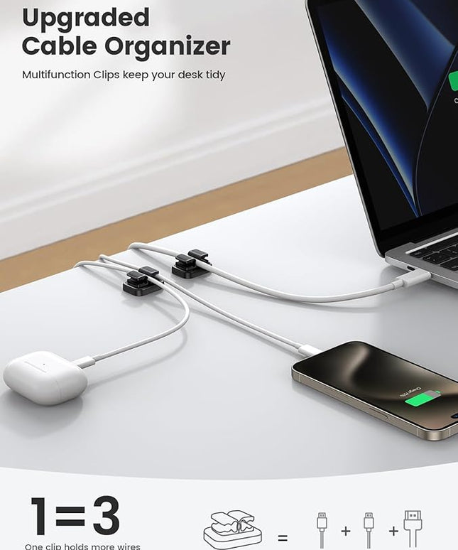 Lamicall 6Pack 3-in-1 Cord Spring Clip Holder - Small Clips for Desk Cable Organizer, Adhesive Adjustable Cable Holder for Charger Wire, USB Cord, Office, Car, Cord Management, Desk Accessories
