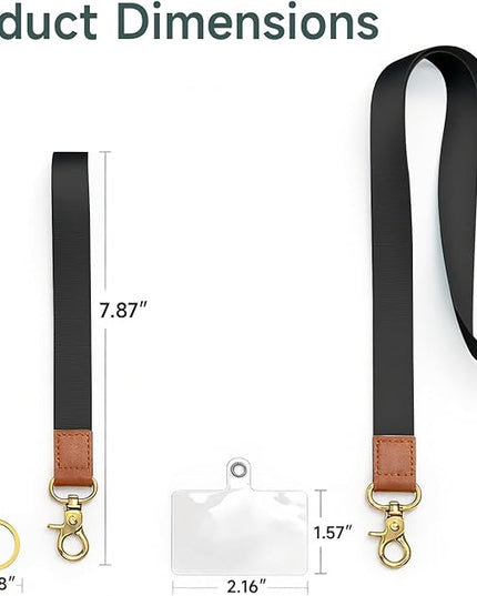 Cell Phone Lanyard with Wrist Strap, Pure Black Neck Lanyard for Phones, Wallet, Car Keys and ID Badge – Universal Set