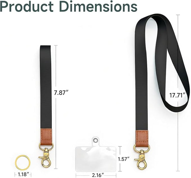 Cell Phone Lanyard with Wrist Strap, Pure Black Neck Lanyard for Phones, Wallet, Car Keys and ID Badge – Universal Set