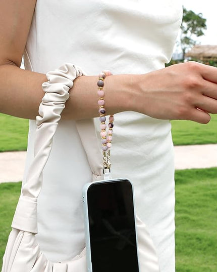 Marble Beaded Phone Wrist Strap, Cellphone Lanyard with Tether Tab, Hands-Free Wristlet Bracelet