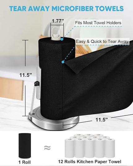 AIDEA Microfiber Cleaning Cloth Roll, 50PK, Black Microfiber Towels for Cars, Reusable Paper Towels Tear Away Cloth, Shop Rags, Lint Free Cleaning Rags for House, Kitchen, Window, 11.5"×11.5"