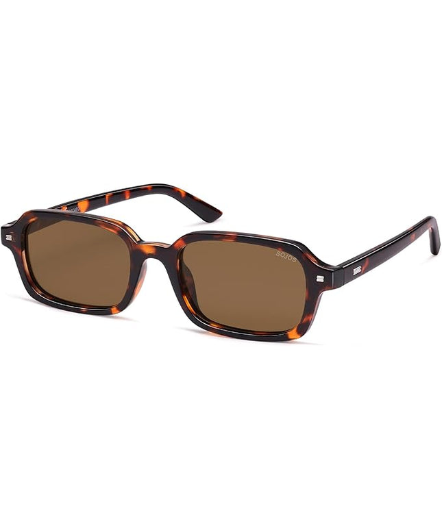 SOJOS Trendy Rectangle Polarized Sunglasses Womens Mens, Small Retro Fashion Thin Slim Square Sunnies SJ2610