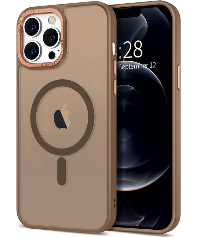 Hython Case for iPhone 12 Pro Max Case Magnetic Translucent Matte Phone Cases 6.7" [Compatible with MagSafe] Thin Slim Fit Shockproof Bumper Hard Protective Cover for Women Men Girls, Frosted Brown