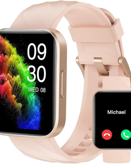 RUIMEN Smart Watches for Women Men (Answer/Make Calls) Compatible with iPhone/Android Phones, 1.85" HD Screen Fitness Tracker Heart Rate Monitor 100+ Sports Tracker Watch Waterproof (Pink)