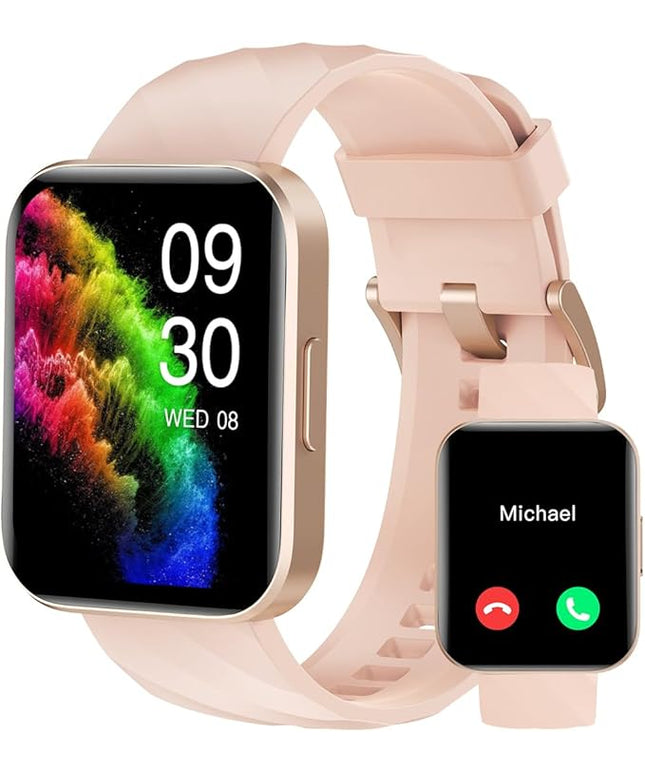 RUIMEN Smart Watches for Women Men (Answer/Make Calls) Compatible with iPhone/Android Phones, 1.85" HD Screen Fitness Tracker Heart Rate Monitor 100+ Sports Tracker Watch Waterproof (Pink)