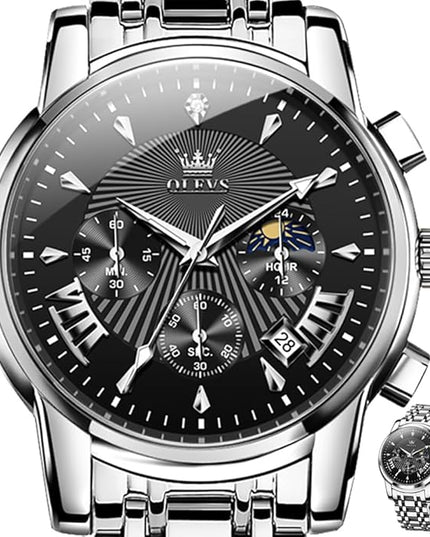 OLEVS Men's Luxury Watch Waterproof Luminous Easy Read Chronograph Watches Full Gold/White Dail/Black Face with Calendar Wristwatch