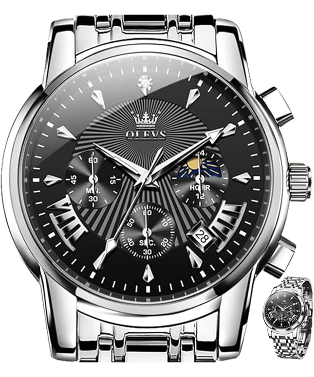 OLEVS Men's Luxury Watch Waterproof Luminous Easy Read Chronograph Watches Full Gold/White Dail/Black Face with Calendar Wristwatch