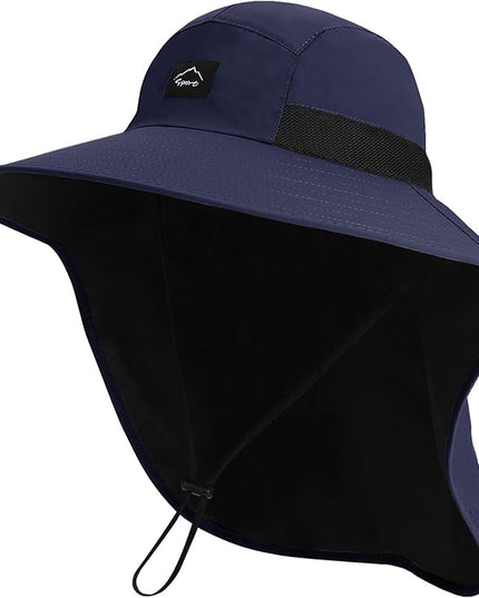 Rosoz Outdoor Sun Hat for Men Women, UPF50+ Protection Safari Cap Wide Brim Mesh Fishing Hat with Neck Flap Beach Garden