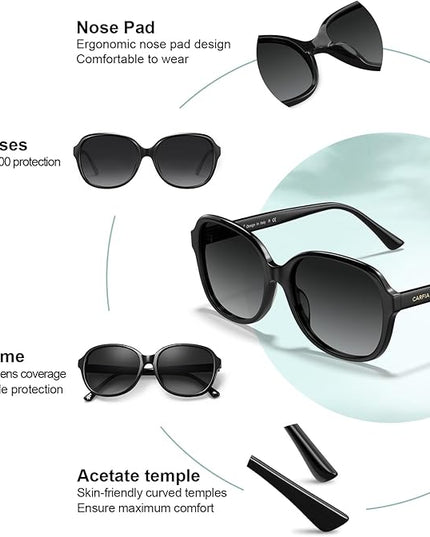 CARFIA Acetate Oversized Square Polarized Sunglasses for Women UV Protection Retro Trendy Big Shades