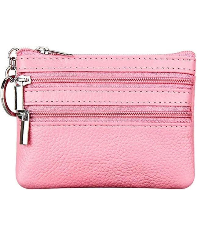 Women's Genuine Leather Coin Purse Mini Pouch Change Wallet with Keychain