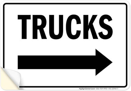 Trucks Right Sign, 10x7 Inches, 4 Mil Vinyl Decal Stickers Weather Resistant, Made in USA by My Sign Center