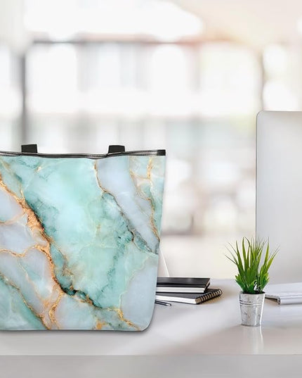 Pardick Canvas Tote Bags, Light Blue Marble Tote Bag Eco Friendly Reusable Grocery Shopping Bagsfor Beach, Books, Women with Zipper Inner Pocket