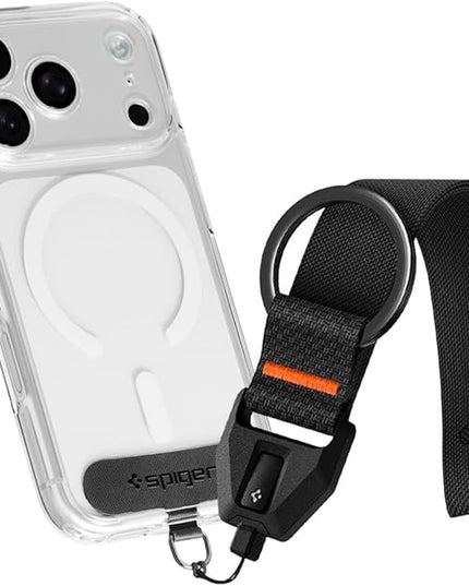 Spigen Universal Lanyard Wrist Strap with Keychain for iPhone, ID Badge Wallet Holder, AirPods, Cameras, Keychain & Everyday Carry, Durable Carabiner with Wrist Strap - Black