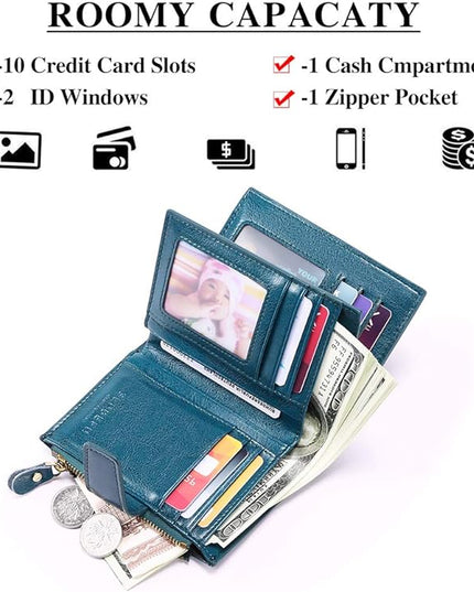 FALAN MULE Small Wallet for Women Leather Bifold Compact RFID Blocking Small Womens Wallet Purse