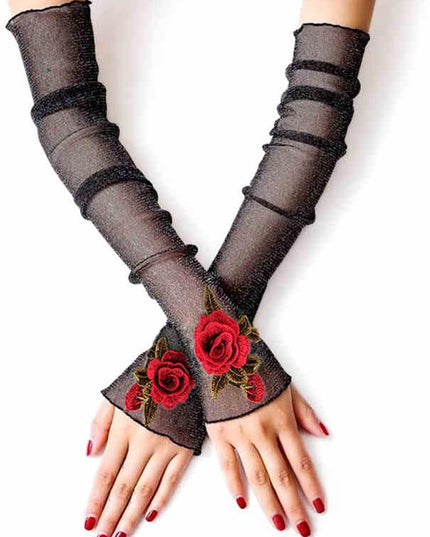 Specell Embroidered Flowers Lace Fingerless Gloves - for Bridal Wedding Cocktail Tea Party Evening Prom Costumes Cosplay