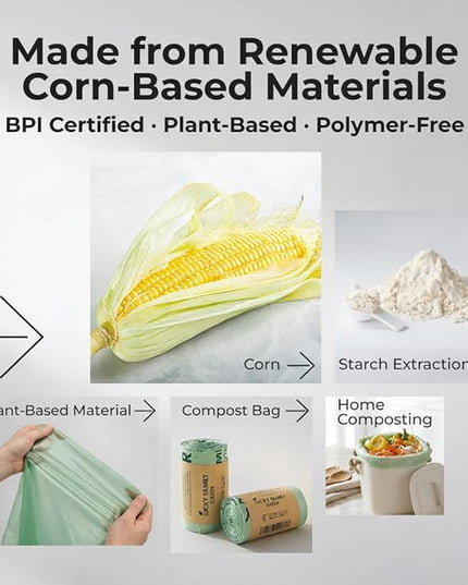 Compostable Trash Bags for Kitchen Compost Bins – 1.3 Gallon Small Compost Bags for Countertop Bin, Green Compostable Bags, BPI & OK Industrial Certified, Leak-Proof Food Waste Bags (50 Count)