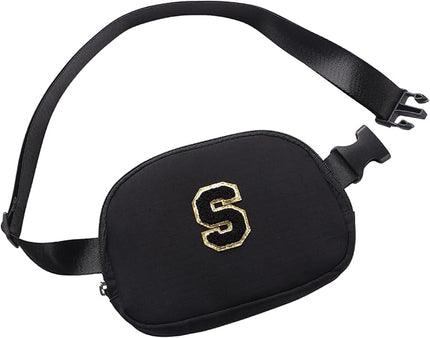 Glratn Initial Letter Belt Bag Crossbody Bags Fanny Pack For Girls，Birthday Gifts for 6 7 8 9 10 11 12 13 14 15 Year Old Girls,Purse for Kids,Cute Teen Trendy Stuff Travel Essentials.（Black-S）