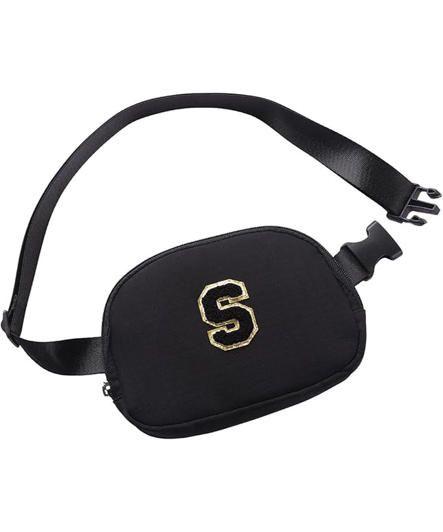 Glratn Initial Letter Belt Bag Crossbody Bags Fanny Pack For Girls，Birthday Gifts for 6 7 8 9 10 11 12 13 14 15 Year Old Girls,Purse for Kids,Cute Teen Trendy Stuff Travel Essentials.（Black-S）