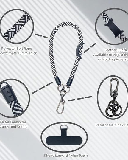 Phone Lanyard Wrist Strap Phone Strap Wrist Lanyard for Cell Phone Around the Hand with Lanyard Patch (Black/White)