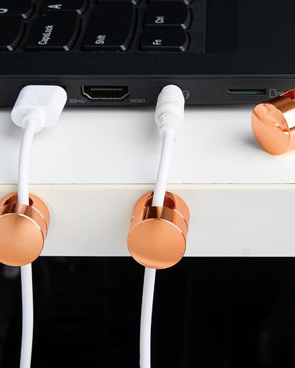 3 Sets Charger Holders for Cords, Rose Gold Color Adjustable Cable Anchor Holders, Adhesive Metal Cord Clips, Cable Management Wire Organizers for Desk, Office, Nightstand
