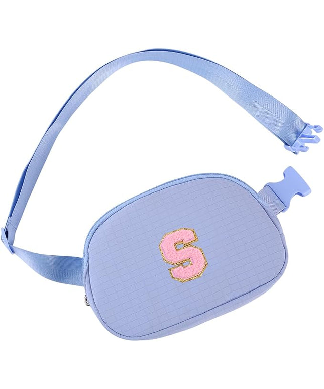 Glratn Initial Letter Fanny Pack for Girls,Patch Belt Bag,Toddler Crossbody Bags，Gifts for 3 4 5 6 7 8 9 10 11 12 Year Old Teens Kids,Christmas Graduation Gifts for Teen Girls .(Blue-S)