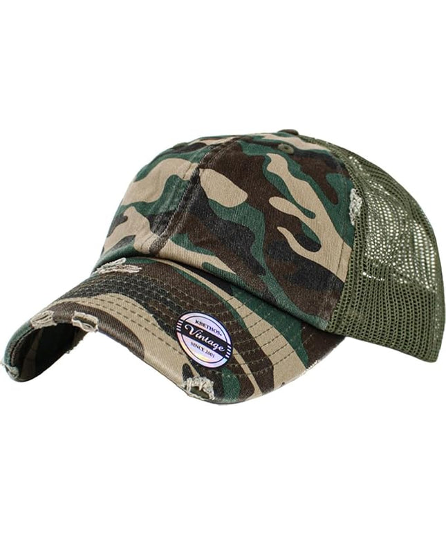 KBETHOS Vintage Washed Distressed Cotton Dad Hat Baseball Cap Adjustable Polo Trucker Unisex Style Headwear