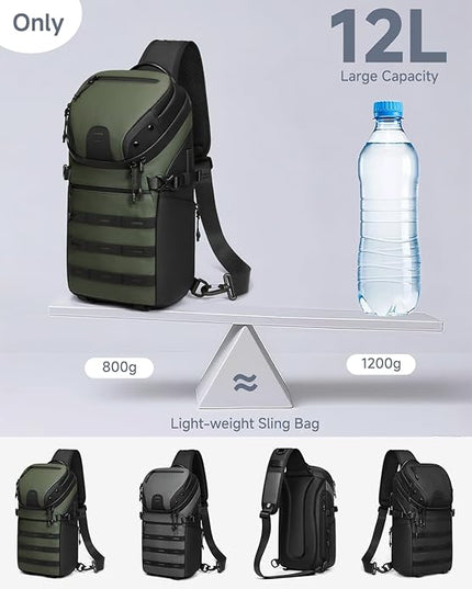 Somago Sling Backpack with USB Charging Port Water-Resistant Tactical Backpack Crossbody Chest Bag with Anti-theft Pocket