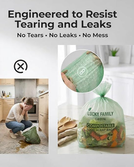 Compostable Trash Bags for Kitchen Compost Bins – 2.6 Gallon Compost Bags for Countertop Bin, Green Compostable Bags, BPI & OK Industrial Certified, Leak-Proof Food Waste Bags (50 Count)