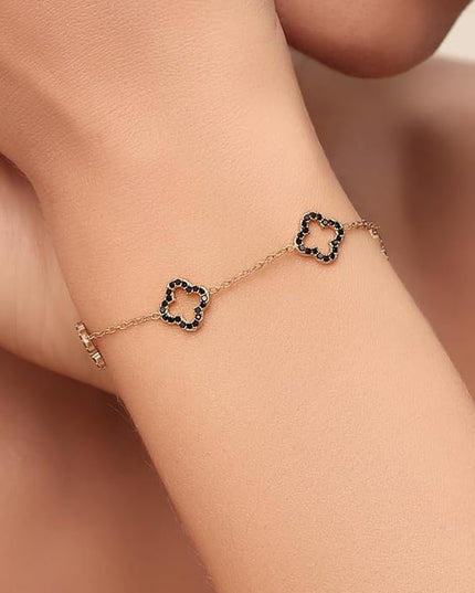 CLAIRETTE Premium PVD Gold-Plated Clover Lucky Bracelet for Women Flower Four Leaf Link Bracelets Trendy Jewelry Gifts for Women