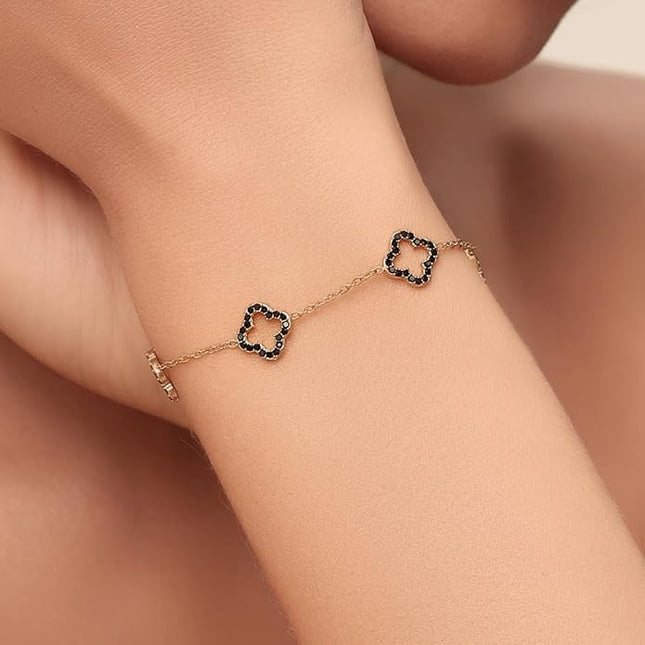 CLAIRETTE Premium PVD Gold-Plated Clover Lucky Bracelet for Women Flower Four Leaf Link Bracelets Trendy Jewelry Gifts for Women