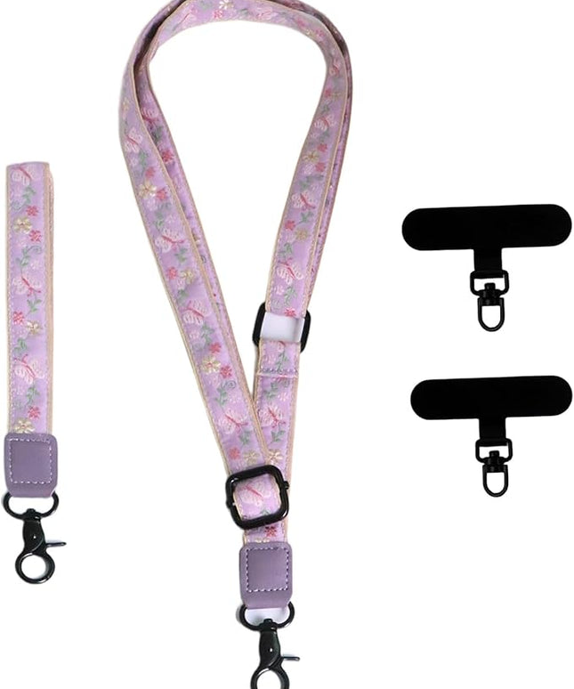 Adjustable Lanyard for Phone, Camera, Name Tags, ID card, Keychain and Wristlet Straps with 2 phone pads(Black)
