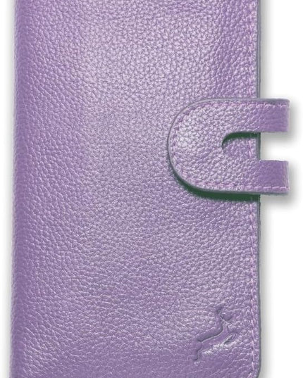 DEERHANDMADE womens wallet (Holds 15-18 Cards, 4 Flat Pockets, 1 ID Windows) Genuine Leather clutch purses for women | Slim long wallets for women | rfid blocking wallet (purple wallet)
