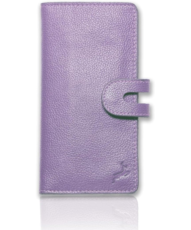 DEERHANDMADE womens wallet (Holds 15-18 Cards, 4 Flat Pockets, 1 ID Windows) Genuine Leather clutch purses for women | Slim long wallets for women | rfid blocking wallet (purple wallet)