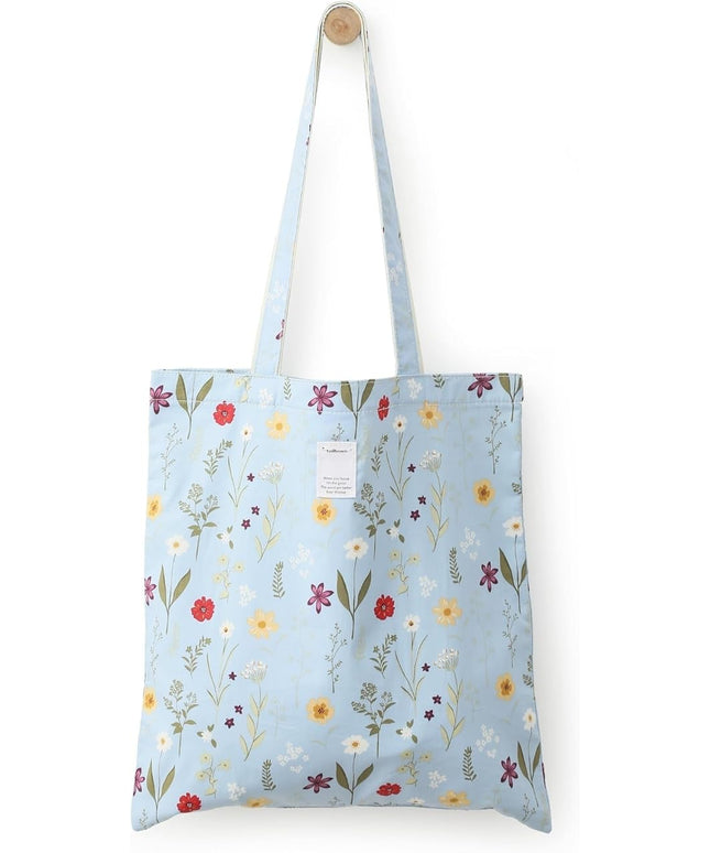 Floral Cotton Canvas Tote Bag for Women: 14x15 Inches Reusable Grocery Bag for Work, School, Travel, Gym