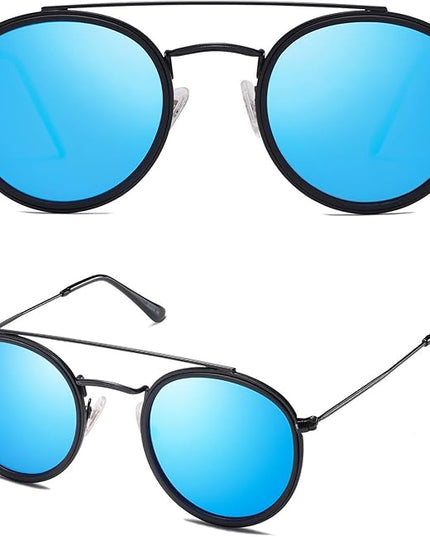 SOJOS Retro Vintage Round Polarized Sunglasses for Women Men Small Double Bridge Circle Sunnies SJ1104