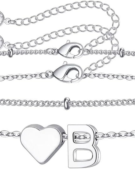 M MOOHAM Valentines Day Gifts for Kids Teen Girls -14K-Gold-Plated Heart Initial A-Z Bracelets for Women Girl Dainty Gold Bracelets Birthday Valentines Gifts for Women Her Teenage Girls Kid Teen Gift