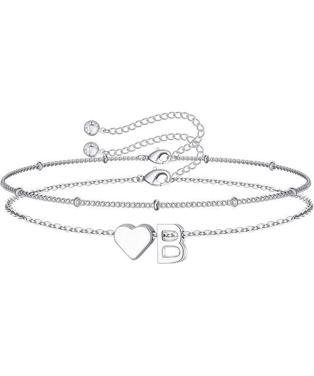 M MOOHAM Valentines Day Gifts for Kids Teen Girls -14K-Gold-Plated Heart Initial A-Z Bracelets for Women Girl Dainty Gold Bracelets Birthday Valentines Gifts for Women Her Teenage Girls Kid Teen Gift