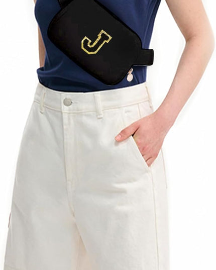 Uygafly Personalized Belt Bag for Women Girls - Fashion Mini Waist Packs with Adjustable Strap - Trendy Travel Fanny Pack Crossbody Bags with Initial Letter - Teen Gifts | Black,Black J