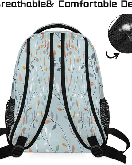 Large Backpack with 15.6 Inch Laptop Compartment, Leaves Vines Blue Adult Backpack for Work, Travel & School College Boys Girls