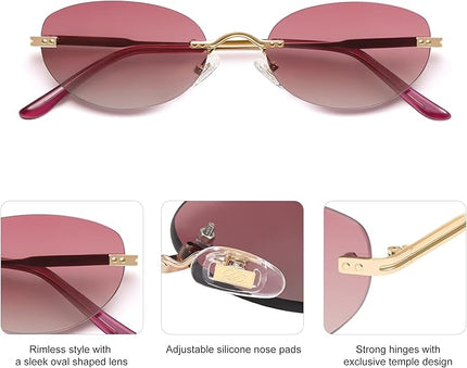 SOJOS Retro Small Oval Sunglasses Womens Trendy Rimless Sun Glasses Vintage Narrow Shades SJ1242