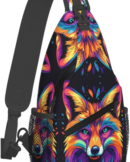 Animal Face Sling Bag Crossbody Bags Chest Bag Backpack for Travel Running and Hiking for Men Women Colorful Fox