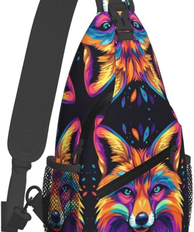 Animal Face Sling Bag Crossbody Bags Chest Bag Backpack for Travel Running and Hiking for Men Women Colorful Fox