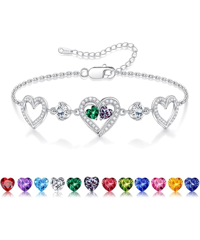 Iefil Valentines Day Gifts for Her - 925 Sterling Silver Heart Birthstone Bracelet Birthday Anniversary Jewelry Gifts for Her Wife