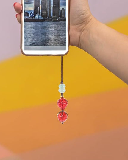 Beaded Strawberry Phone Charm Lanyard Cute Cellphone Chain Strap for Smartphones Cameras Key Fobs Wrist Hanging Accessory Easy to Install